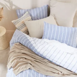 Adria Reversible Blue Stripe Quilt Cover Set