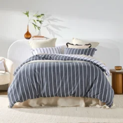 Adria Reversible Charcoal Stripe Quilt Cover Set