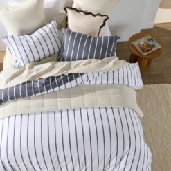 Adria Reversible Charcoal Stripe Quilt Cover Set