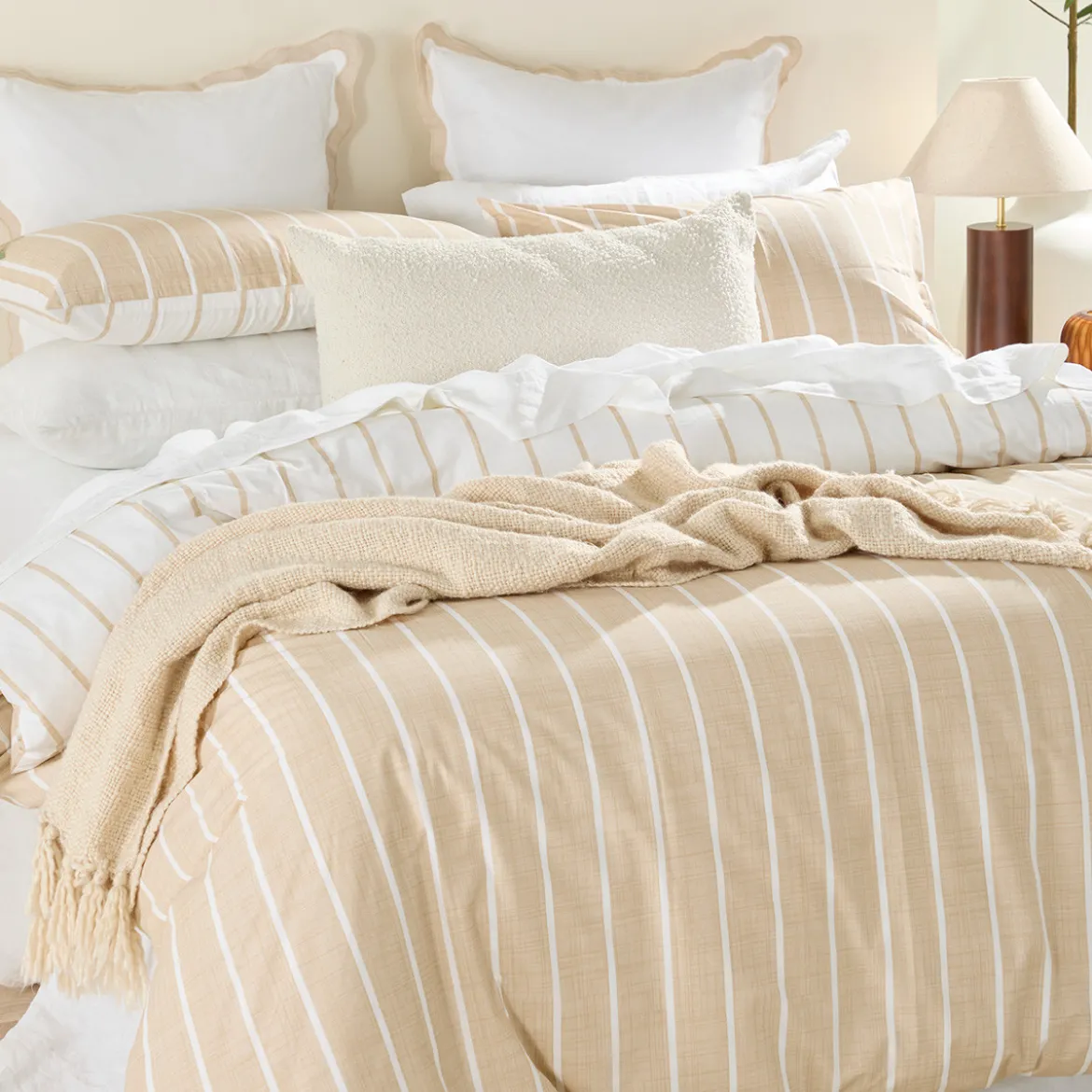 Adria Reversible Natural Stripe Quilt Cover Set