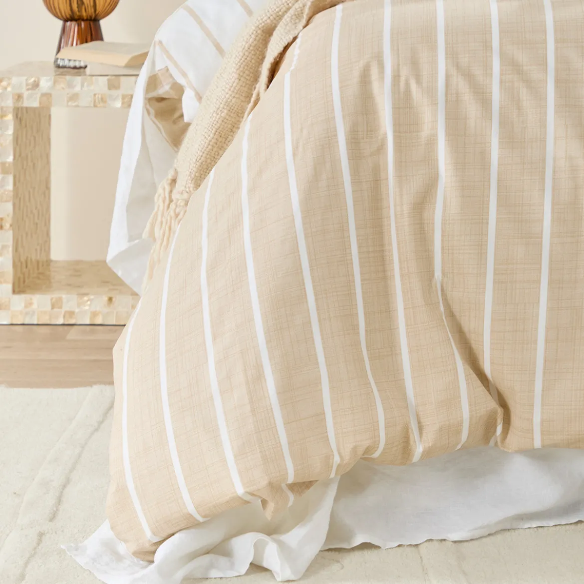 Adria Reversible Natural Stripe Quilt Cover Set