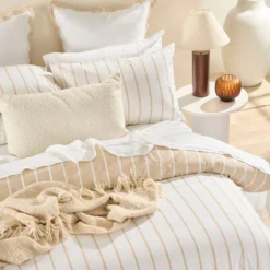 Adria Reversible Natural Stripe Quilt Cover Set