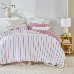 Adria Reversible Pink Stripe Quilt Cover Set