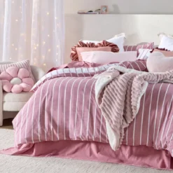 Adria Reversible Pink Stripe Quilt Cover Set