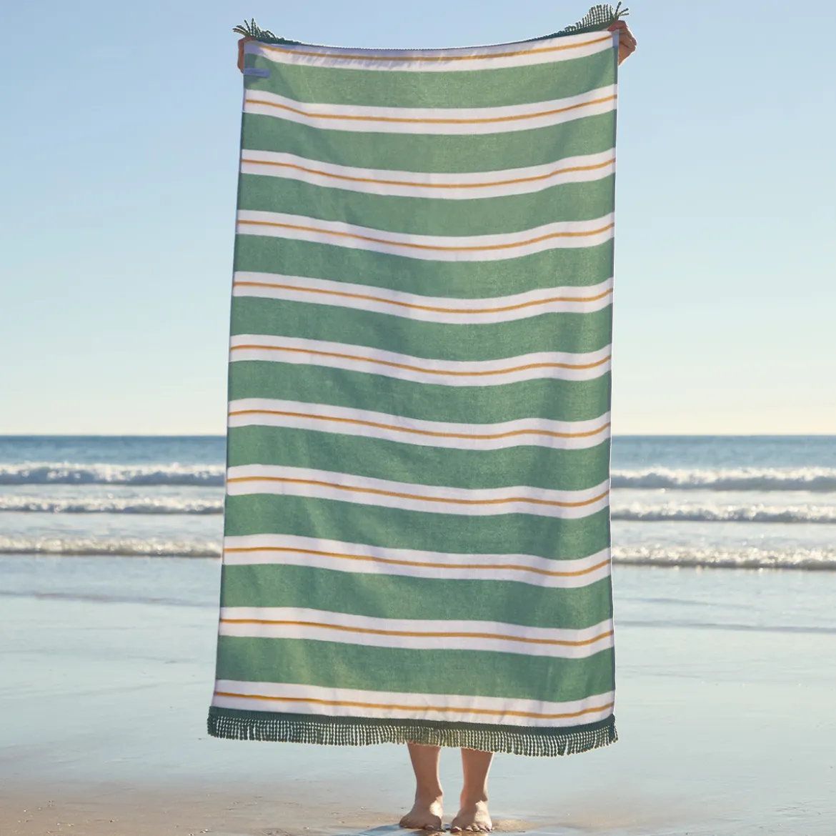 Aegean Sage/Melon Stripe Large Beach Towel