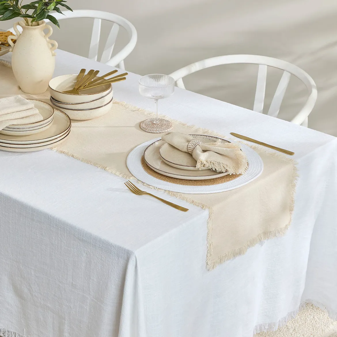 Ashra Fringed Cotton Table Runner