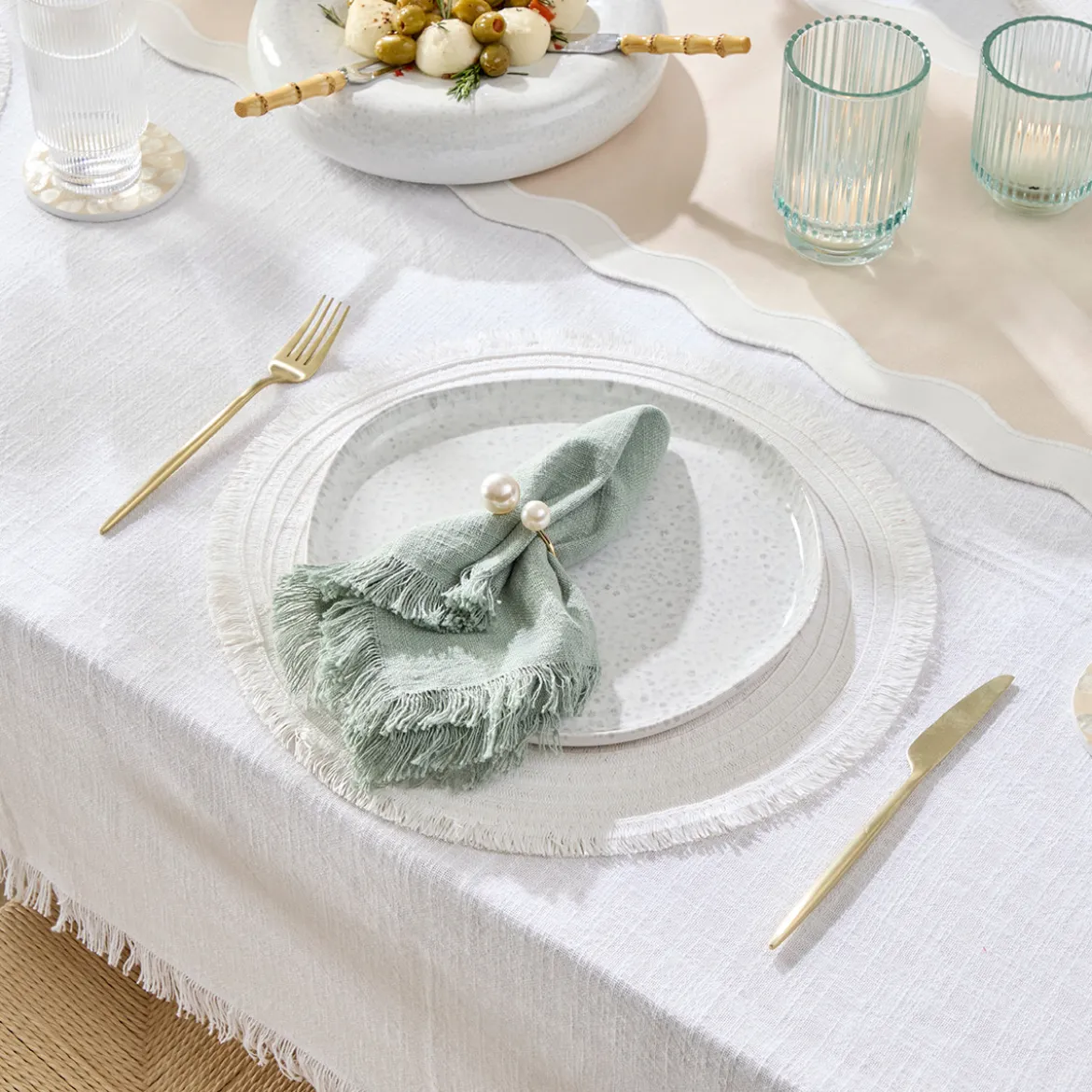 Ashra Jadeite Fringed Napkin Set of 4