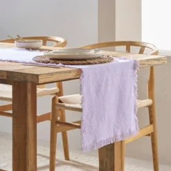 Ashra Lilac Fringed Cotton Table Runner