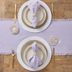 Ashra Lilac Fringed Cotton Table Runner