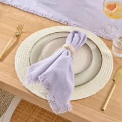 Ashra Lilac Fringed Cotton Table Runner