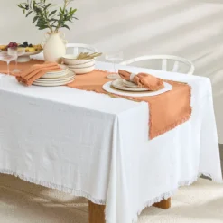 Ashra Rust Fringed Cotton Table Runner