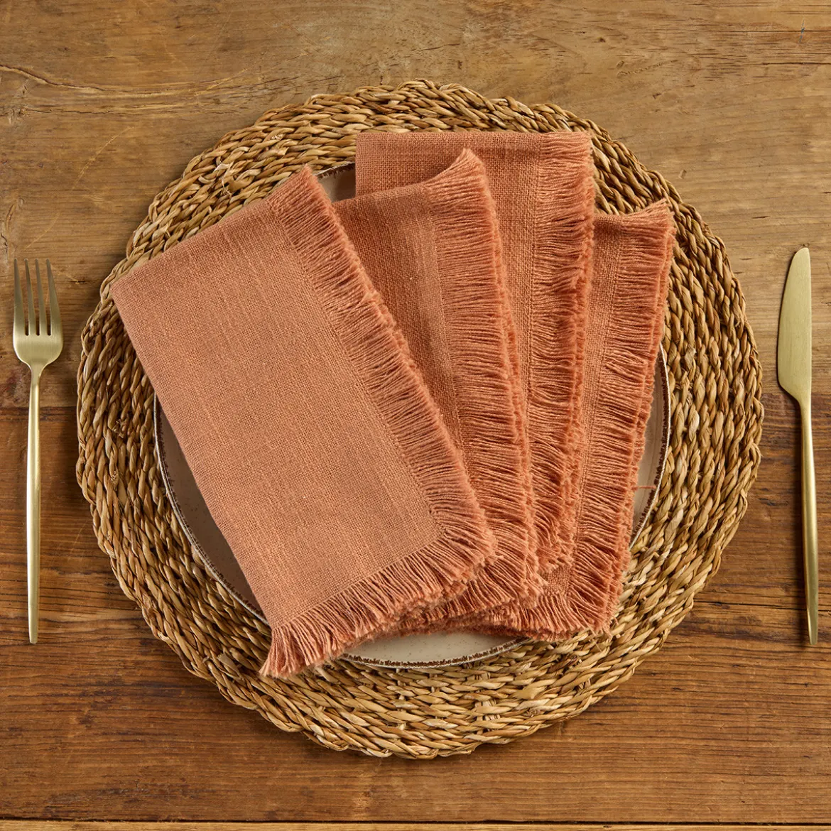 Ashra Rust Fringed Napkin Set of 4