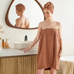 Auden Caramel Stripe Microfibre Towel Wrap Range