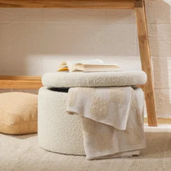 Avalon Boucle White Storage Ottoman