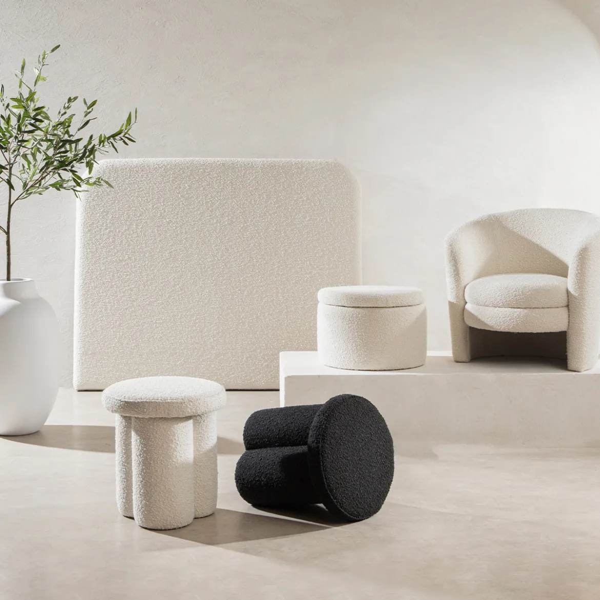 Avalon Boucle White Storage Ottoman
