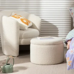 Avalon Boucle White Storage Ottoman