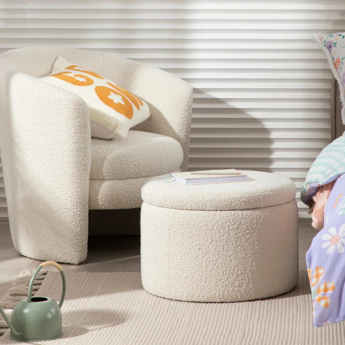 Avalon Boucle White Storage Ottoman