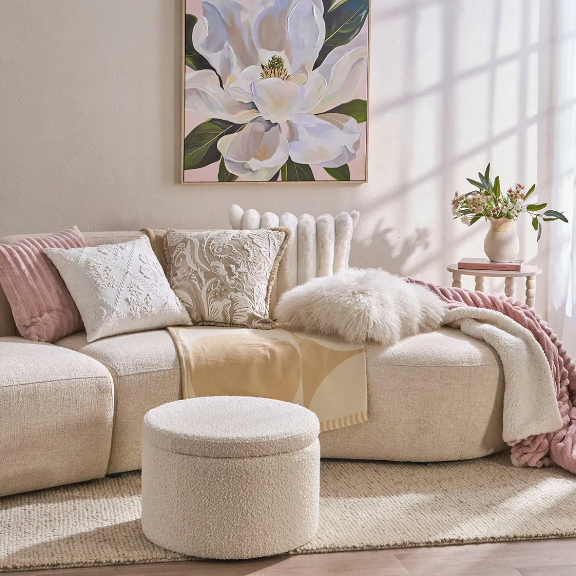 Avalon Boucle White Storage Ottoman