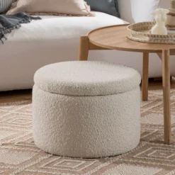 Avalon Boucle White Storage Ottoman