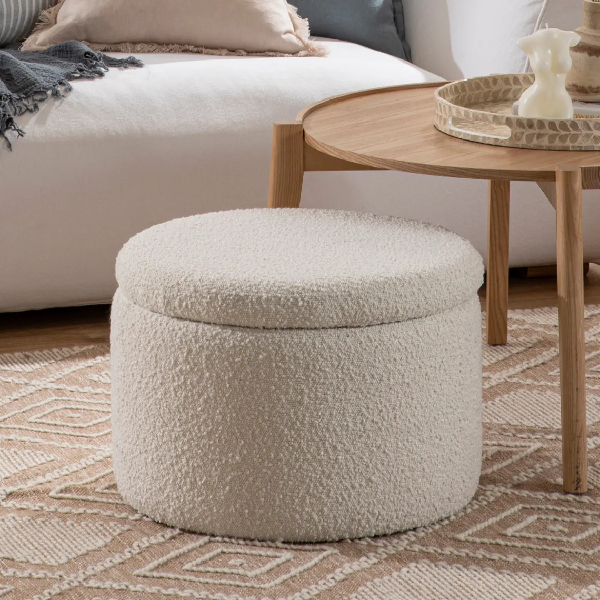 Avalon Boucle White Storage Ottoman