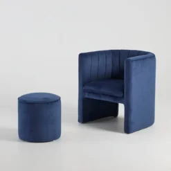 Bentley Navy Blue Velvet Ottoman