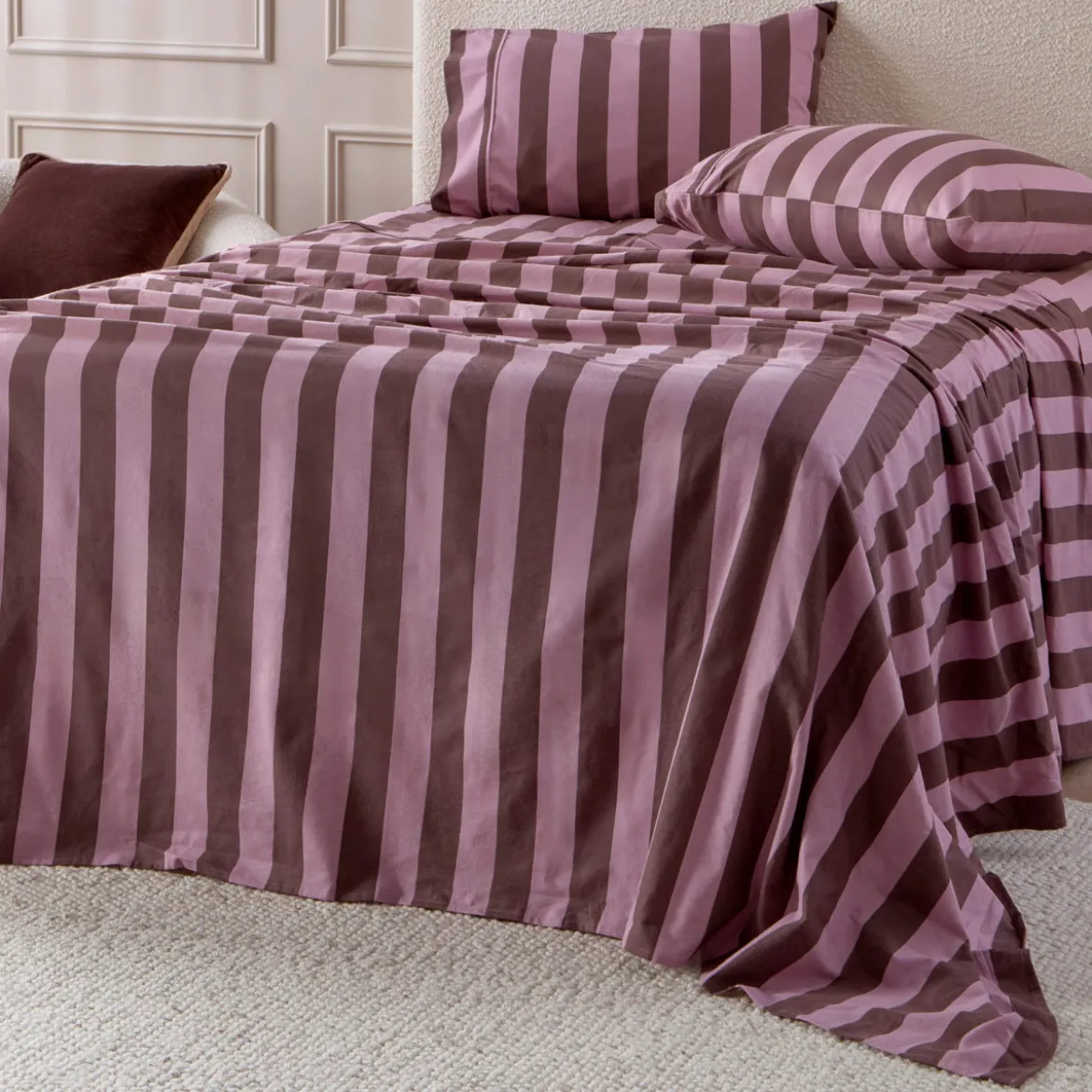Berry Stripe Cotton Flannelette Sheet Set