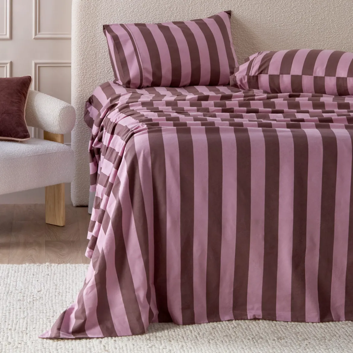 Berry Stripe Cotton Flannelette Sheet Set
