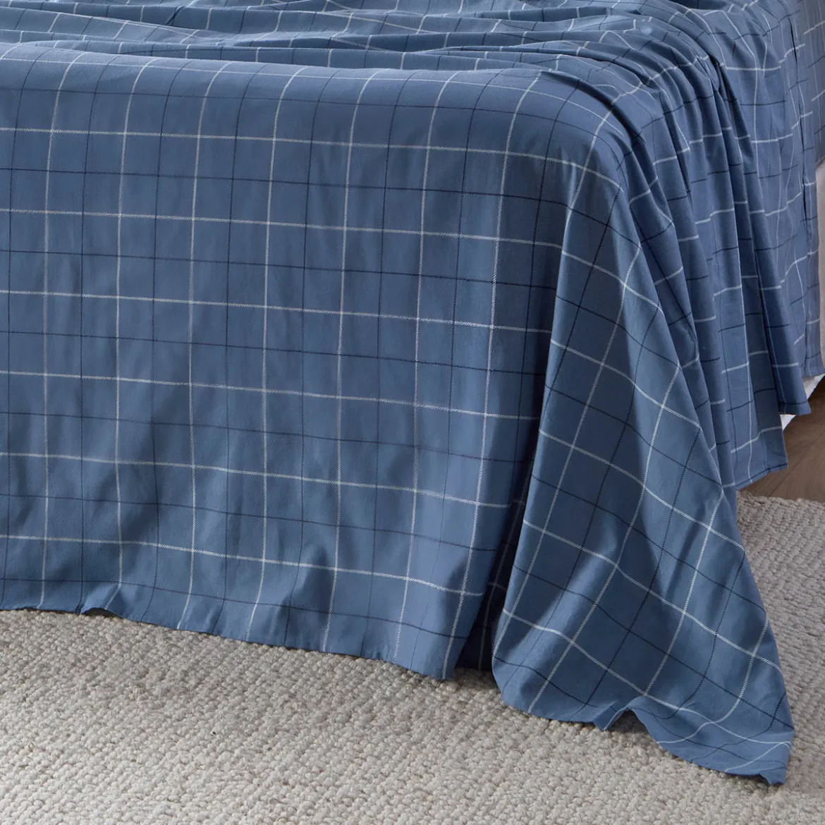 Blue Check Cotton Flannelette Sheet Set