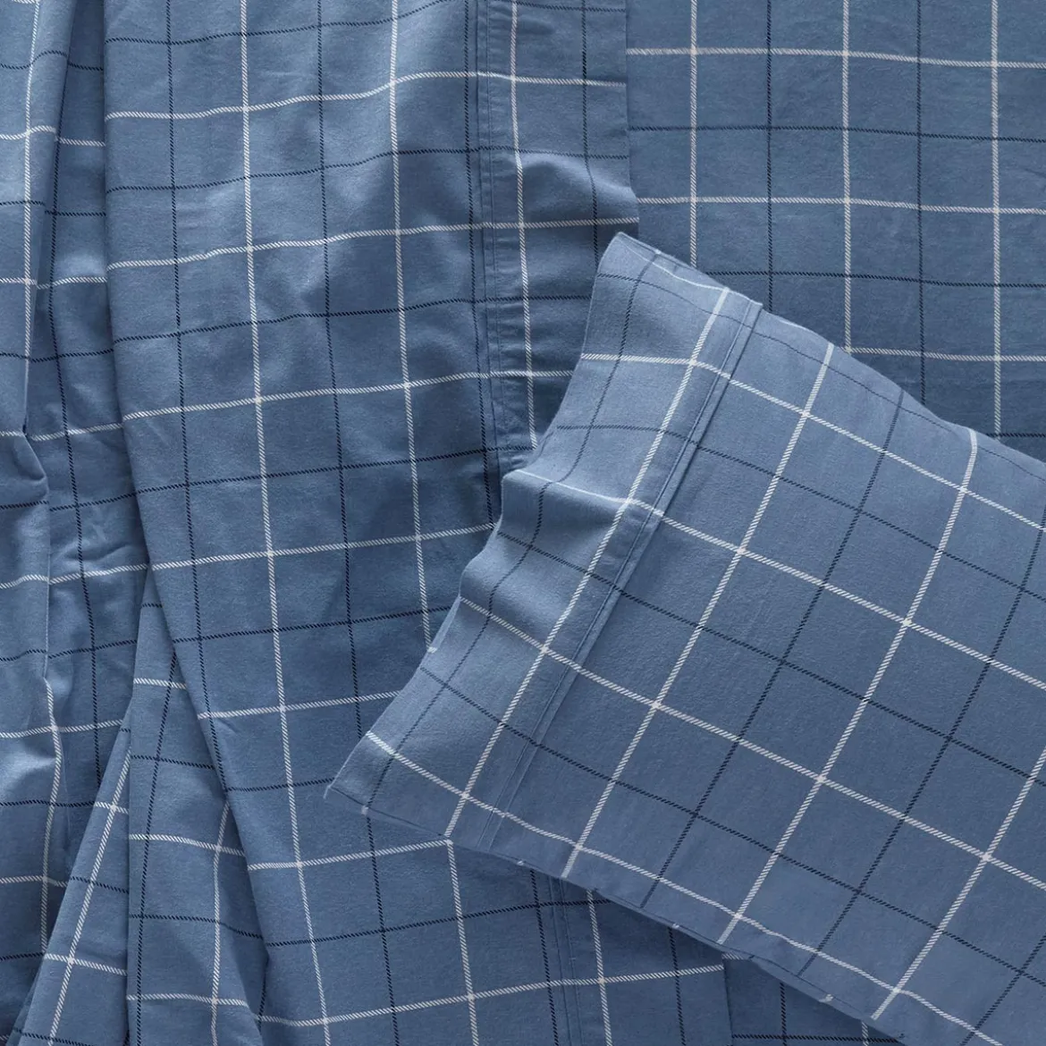 Blue Check Cotton Flannelette Sheet Set