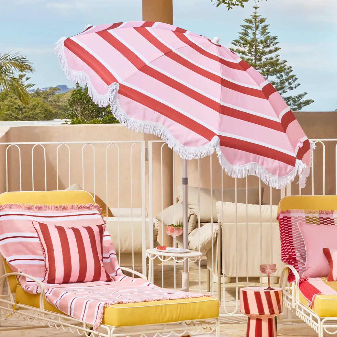 Carmelita Scalloped Fringed Beach Umbrella