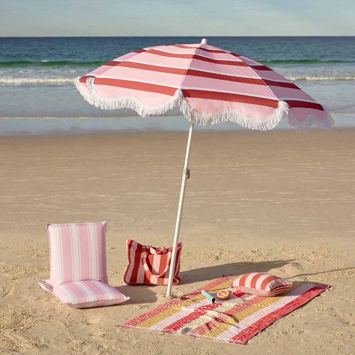 Carmelita Scalloped Fringed Beach Umbrella