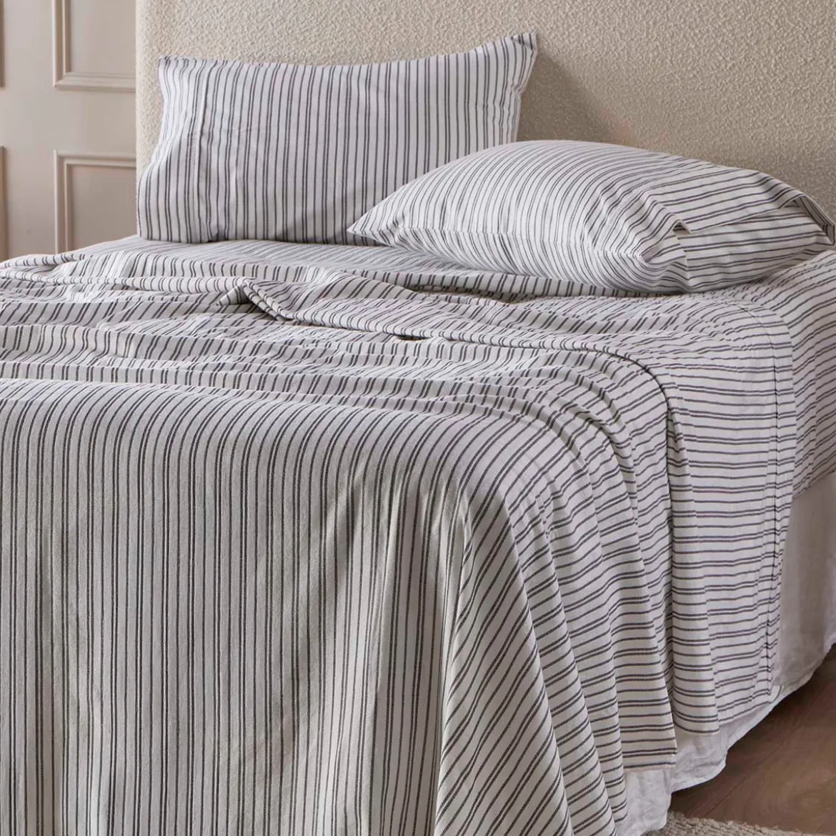 Charcoal Stripe Cotton Flannelette Sheet Set