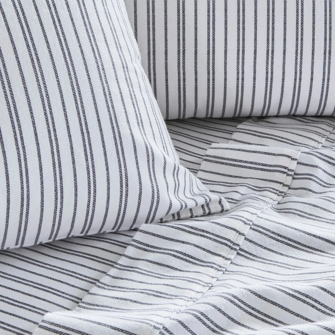 Charcoal Stripe Cotton Flannelette Sheet Set