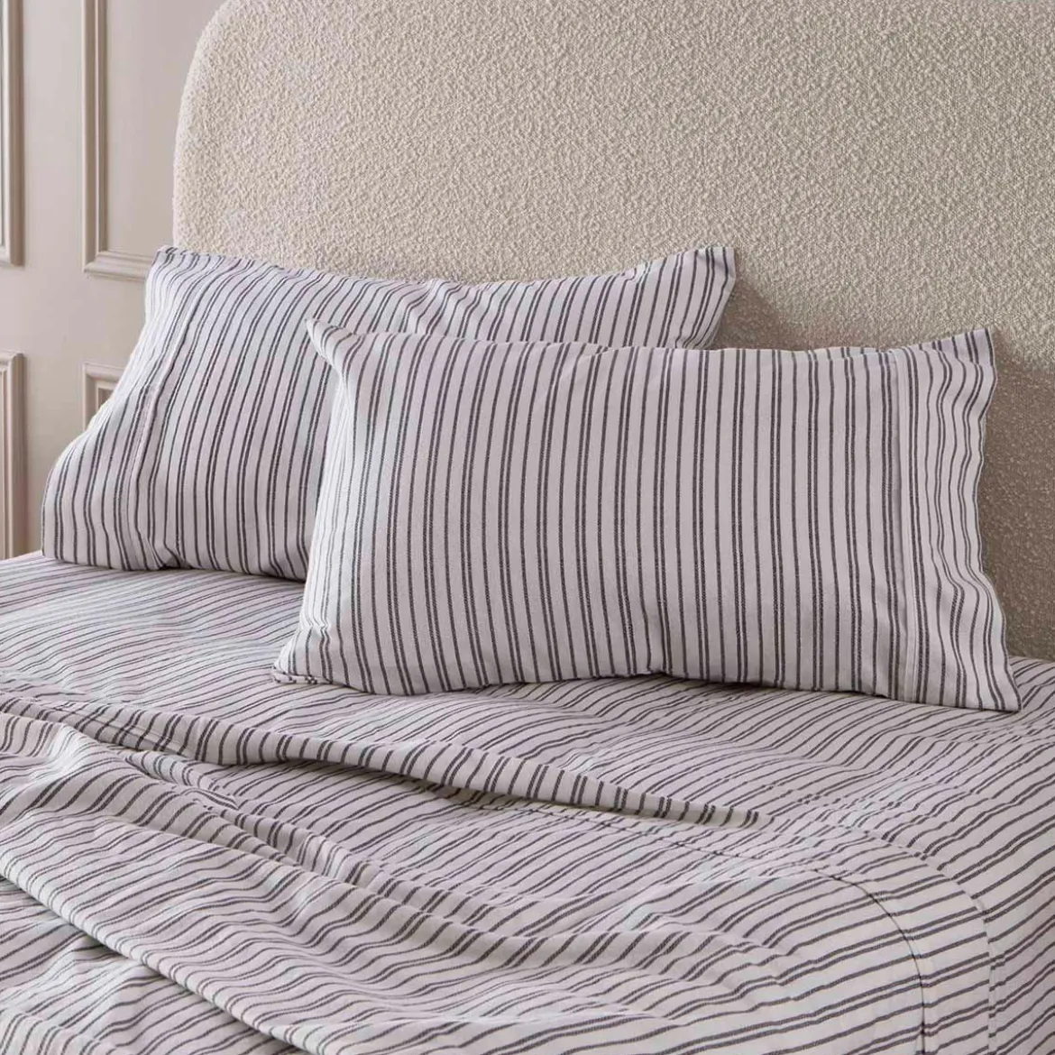 Charcoal Stripe Cotton Flannelette Sheet Set