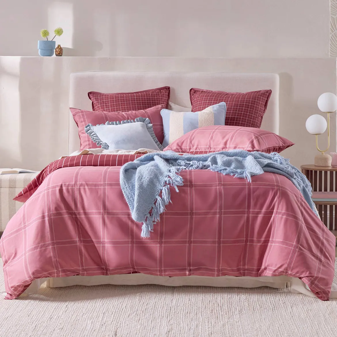 Charli Reversible Check/Stripe Quilt Cover Set