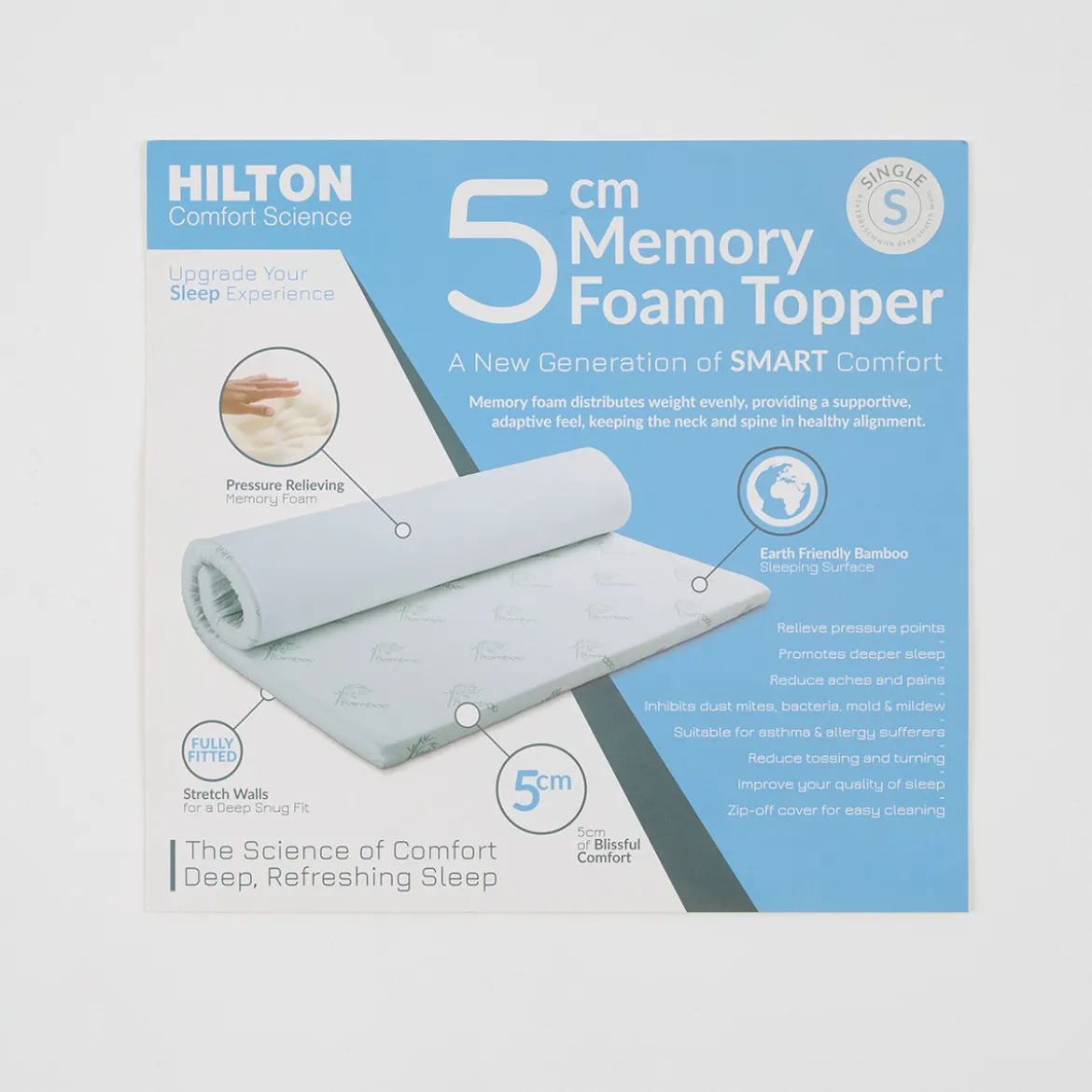 Comfort Science 5cm Memory Foam Mattress Topper