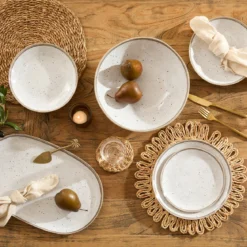Dapple White Bamboo Melamine Outdoor Dinnerware