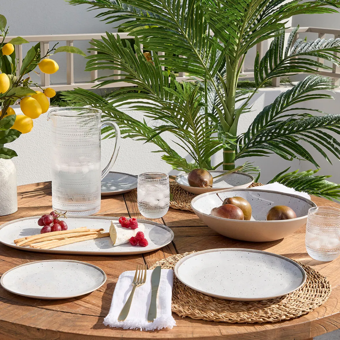 Dapple White Bamboo Melamine Outdoor Dinnerware