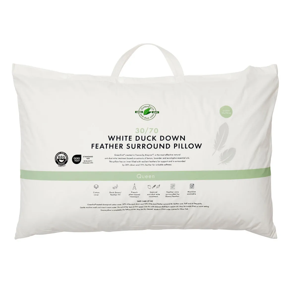 30/70 Duck Down Feather Queen Pillow