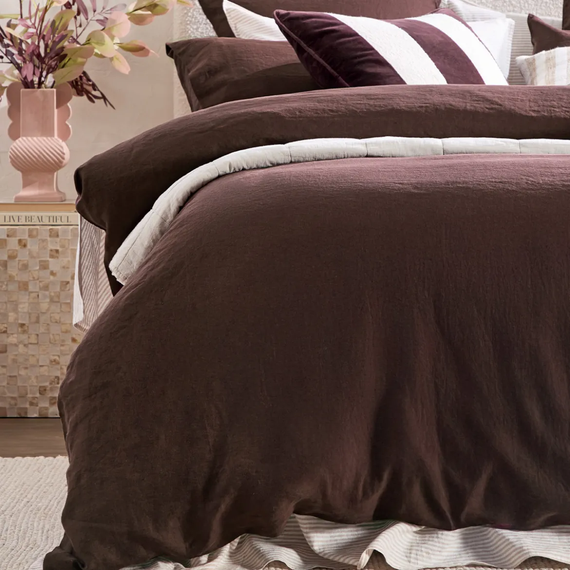 European Linen Chocolate Quilt Cover Set