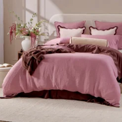 European Linen Rose Pink Quilt Cover Set