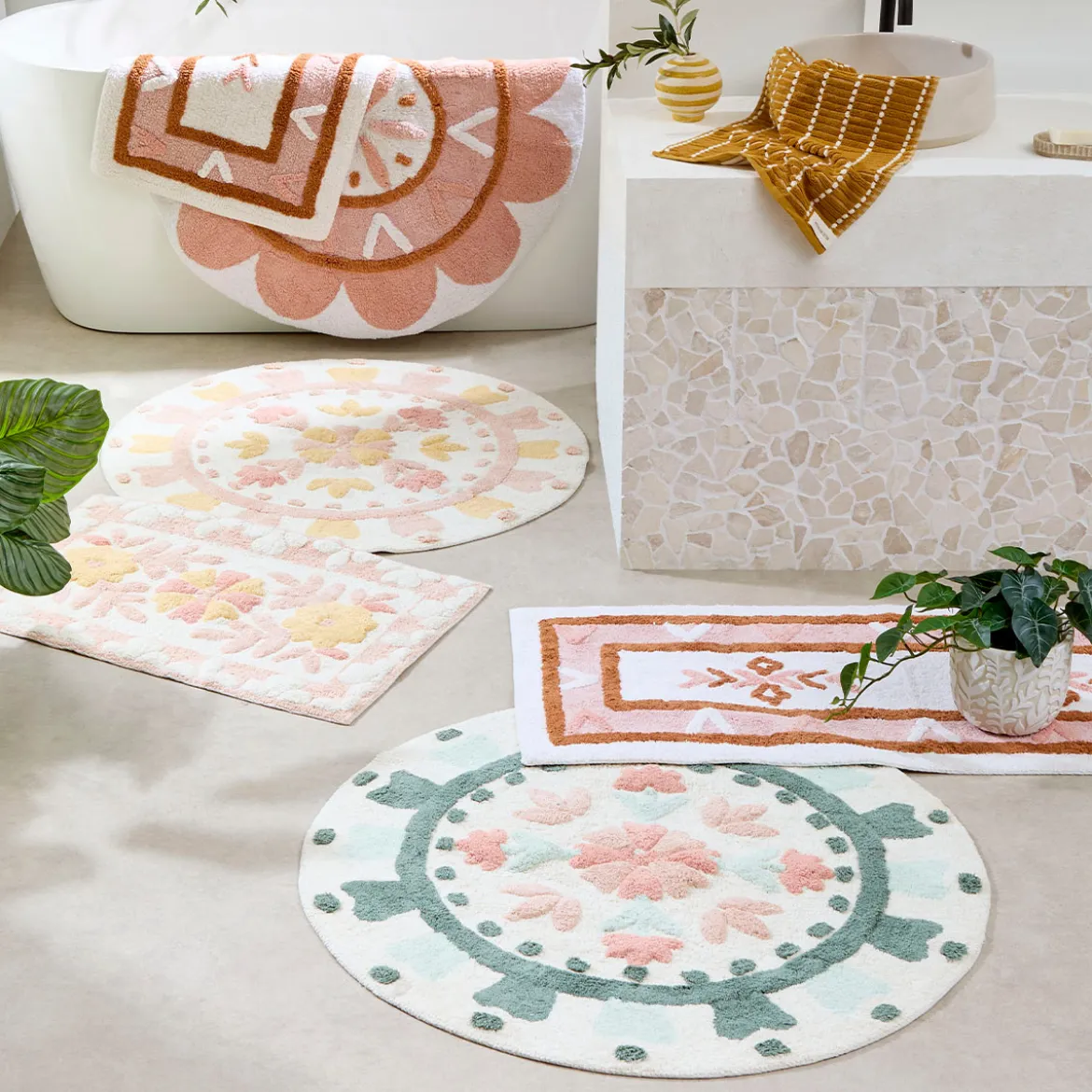 Floral Bloom Blush Pink Rectangle Bath Mat