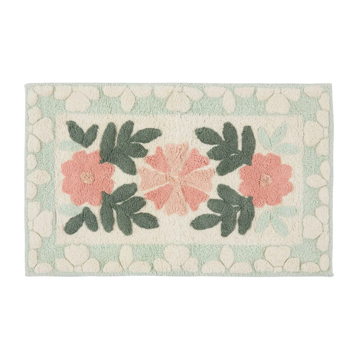 Floral Bloom Sage Green Rectangle Bath Mat