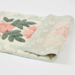 Floral Bloom Sage Green Rectangle Bath Mat