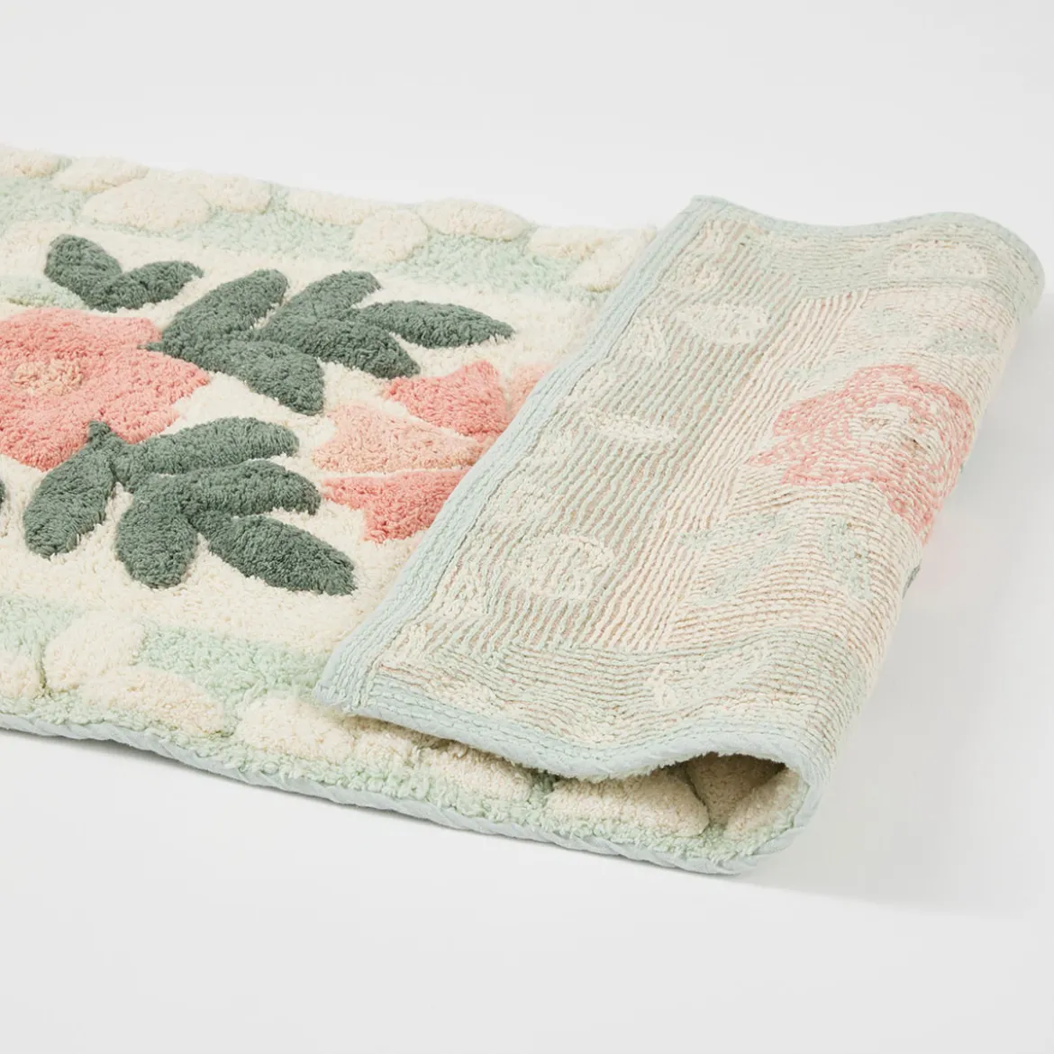 Floral Bloom Sage Green Rectangle Bath Mat