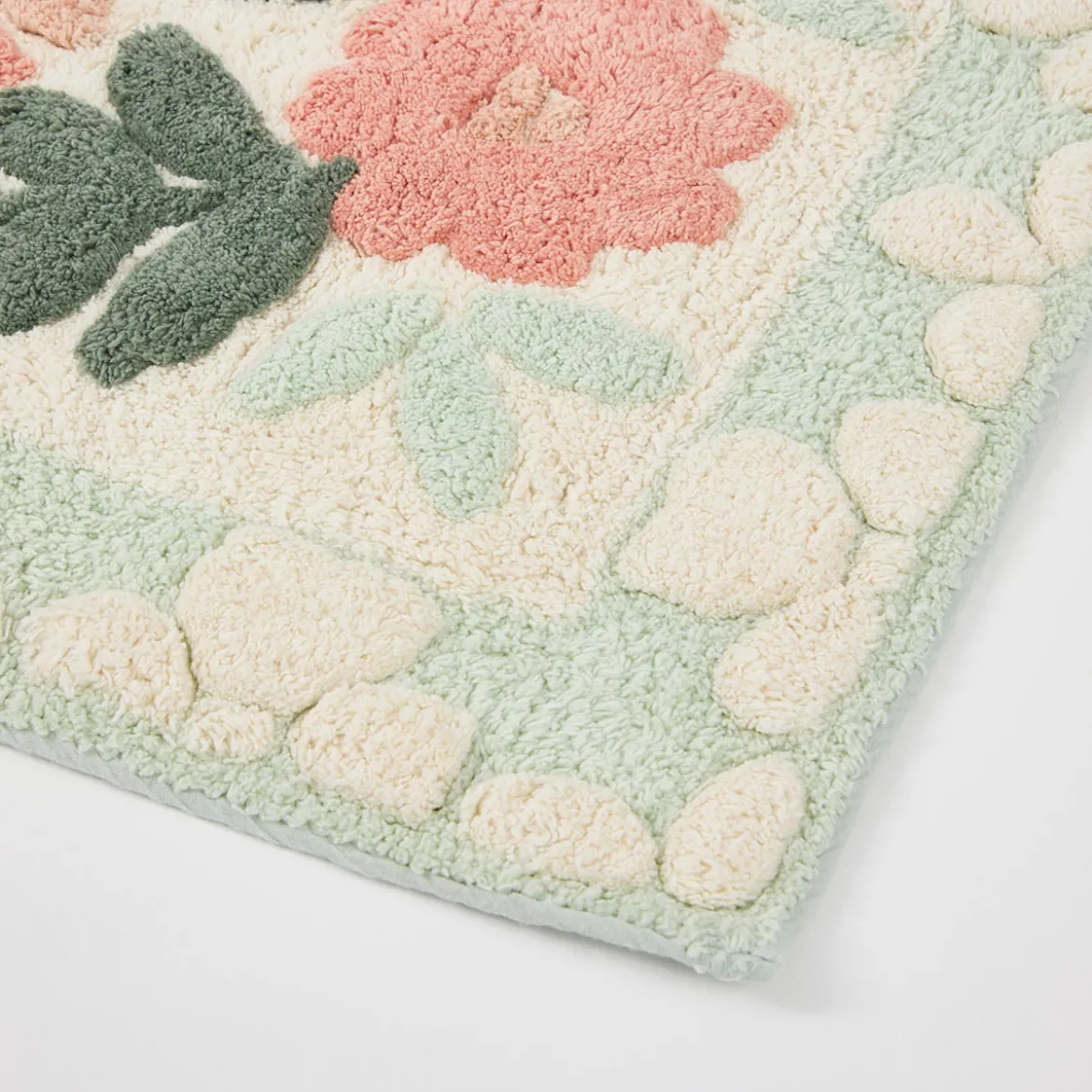 Floral Bloom Sage Green Rectangle Bath Mat