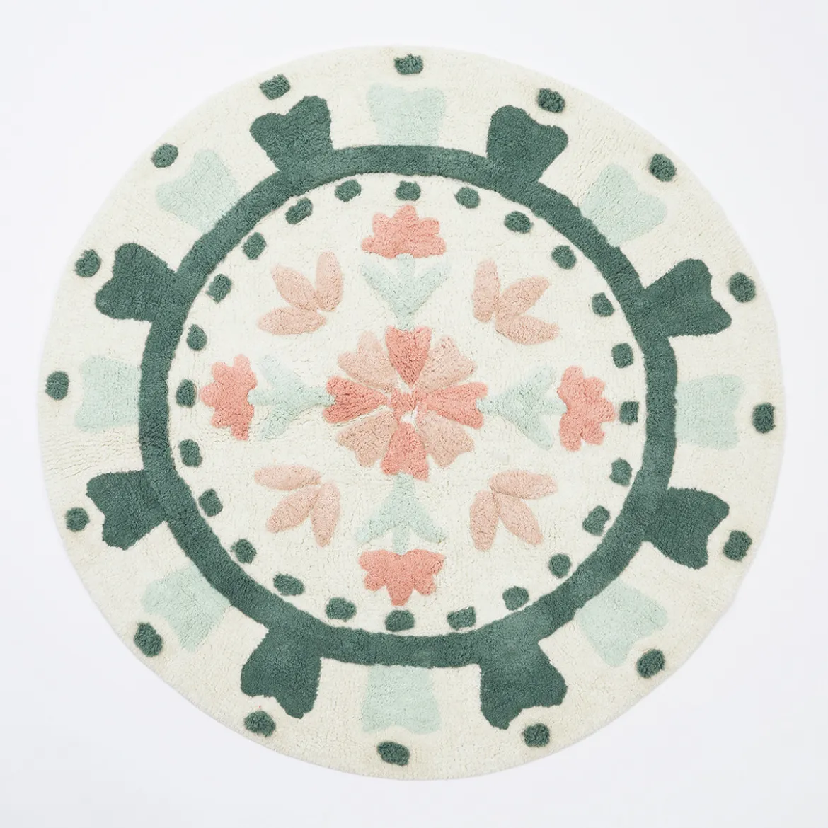 Floral Bloom Sage Green Round Bath Mat