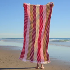 Gaia Pink Check Popcorn Beach Towel