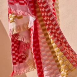 Gaia Pink Check Popcorn Beach Towel