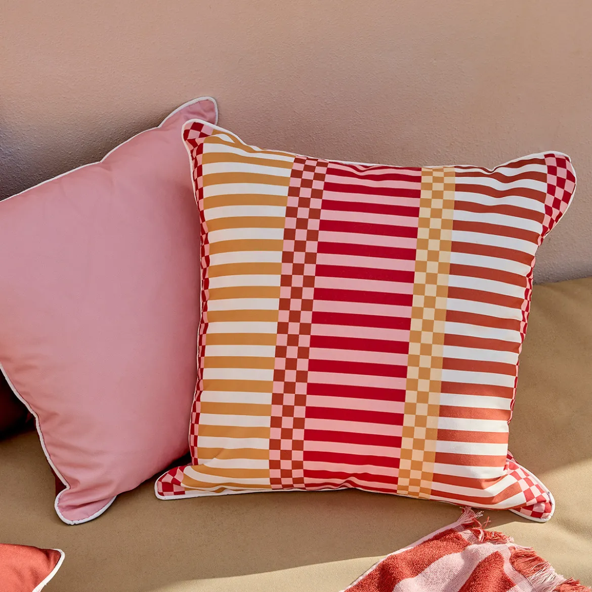 Gaia Pink Multi Check Outdoor Cushion